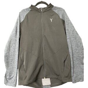 Y Sweater Sports Athletic Men's Black Blue Full Zip Logo Size XL Stretch Pockets